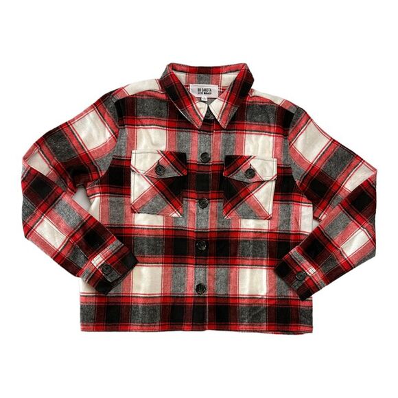 BB Dakota By Steve Madden Women's Button Down Boxy Shacket - Racing Red Multi - Picture 1 of 1